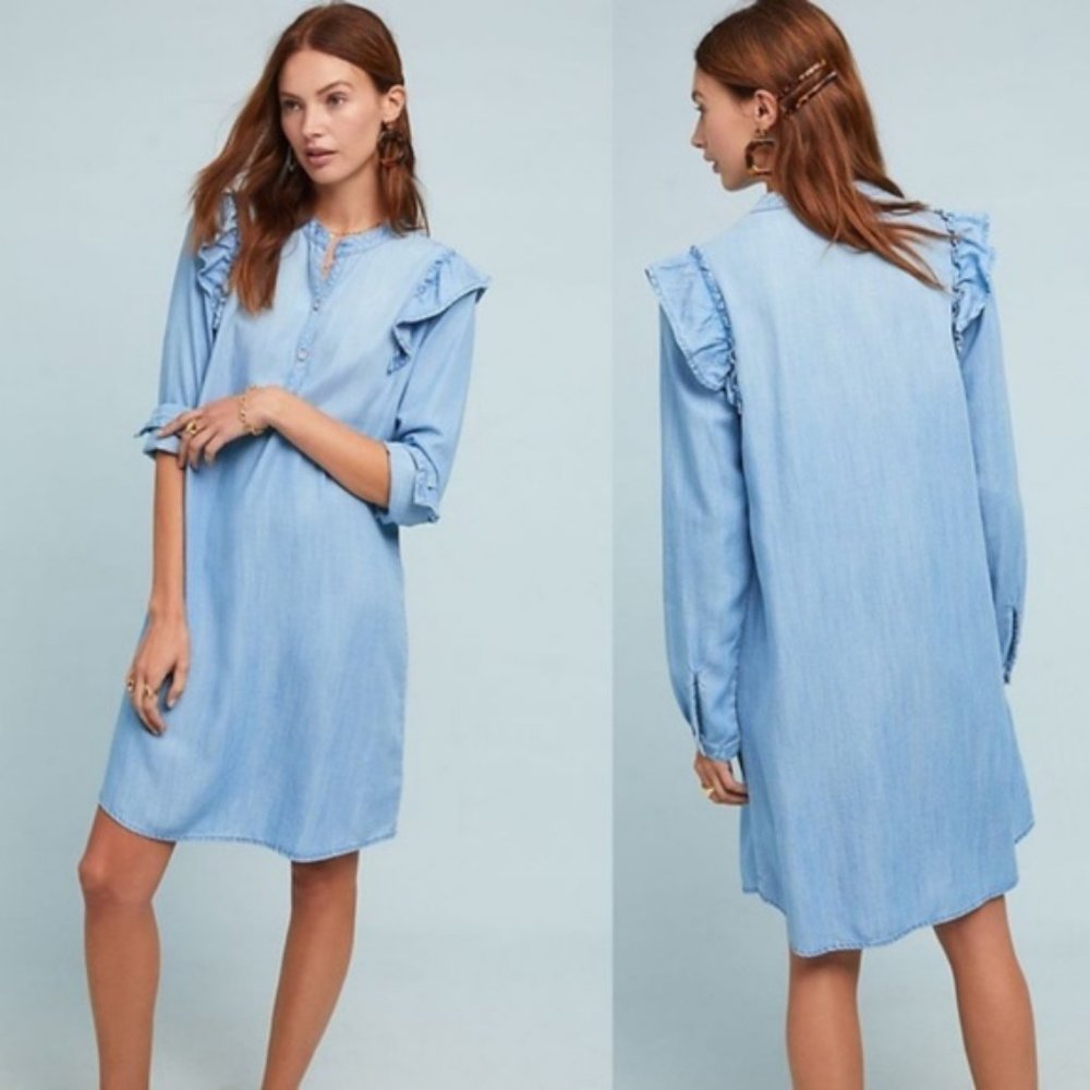 new Anthropologie Cloth & Stone Ruffled Shirtdress - Picture 1 of 5